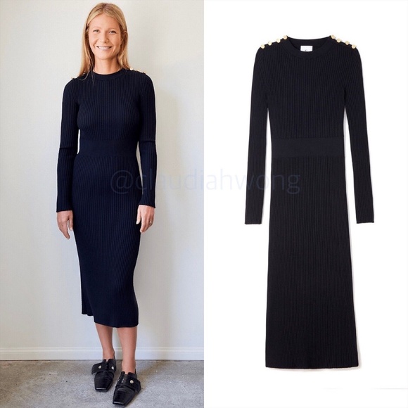 GWYN Rebecca Virgin Wool Rib Sweater Dress in Navy Blue - Picture 1 of 13